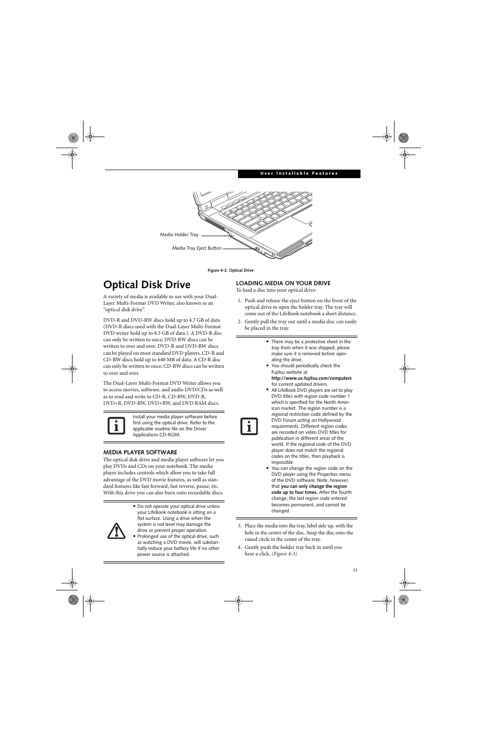 Optical disk drive | Fujitsu Siemens Computers LifeBook A3110 User Manual | Page 43 / 128