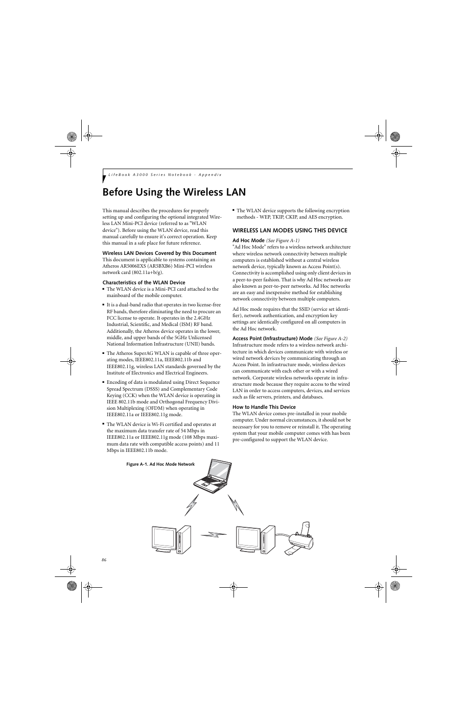 Before using the wireless lan | Fujitsu Siemens Computers LifeBook A3110 User Manual | Page 96 / 128