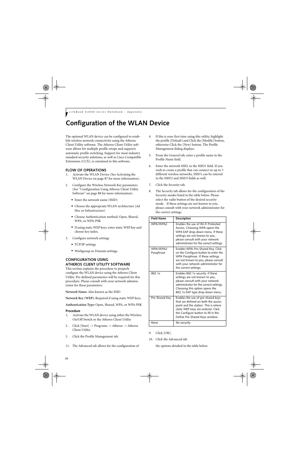 Configuration of the wlan device | Fujitsu Siemens Computers LifeBook A3110 User Manual | Page 98 / 128