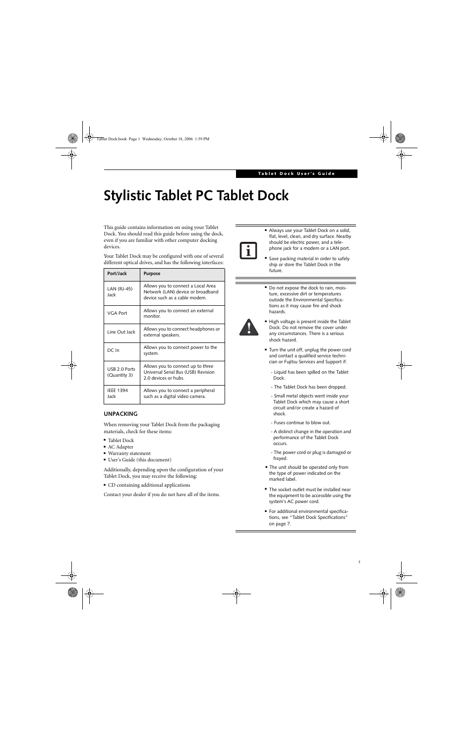 Stylistic tablet pc tablet dock | Fujitsu Siemens Computers Tablet DOCK ST5100 Series User Manual | Page 3 / 12