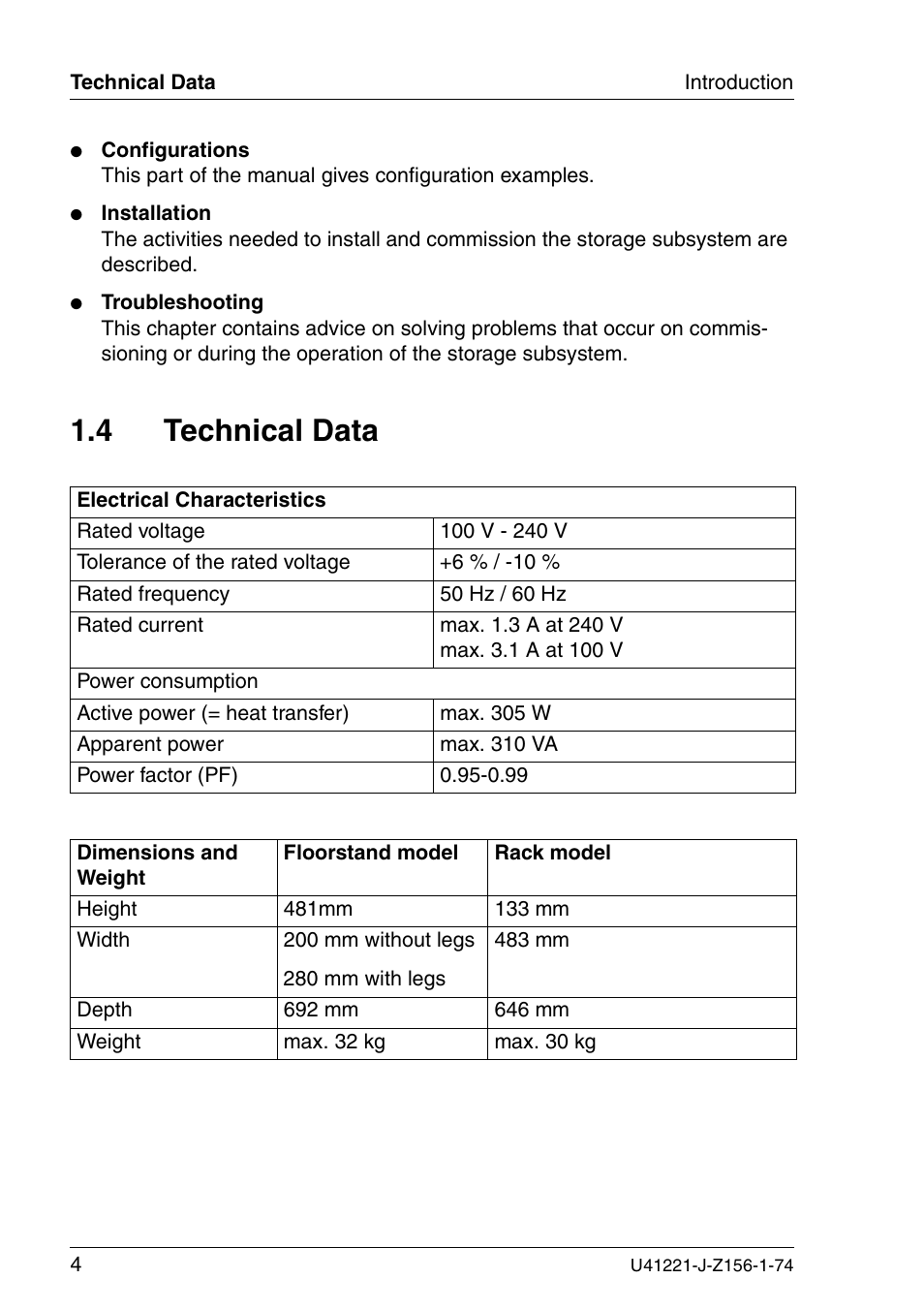 Technical data, 4 technical data | Fujitsu Siemens Computers S60 User Manual | Page 12 / 98