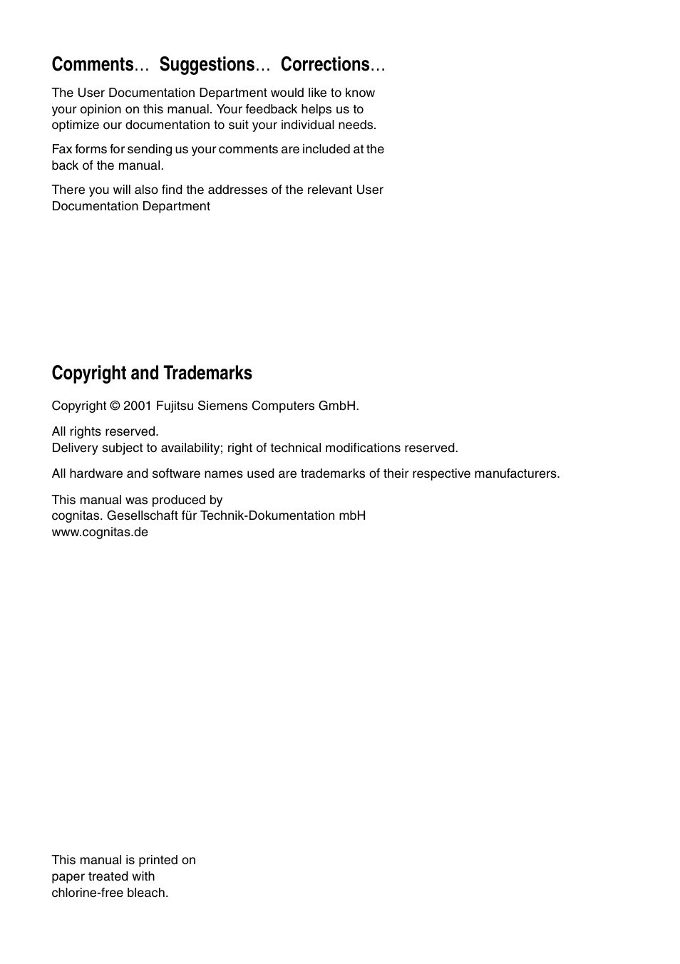 Comments … suggestions … corrections, Copyright and trademarks | Fujitsu Siemens Computers S60 User Manual | Page 2 / 98