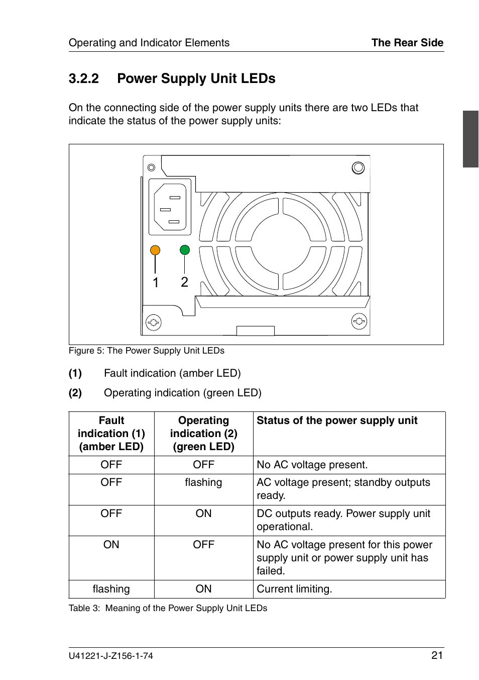 Power supply unit leds, 2 power supply unit leds | Fujitsu Siemens Computers S60 User Manual | Page 29 / 98