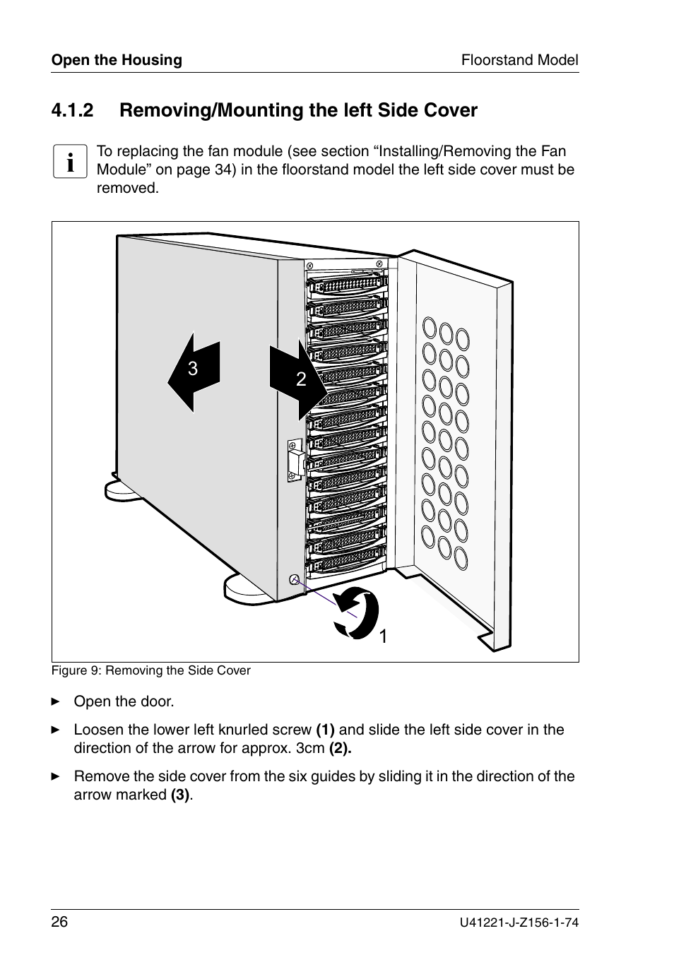 Removing/mounting the left side cover, 2 removing/mounting the left side cover | Fujitsu Siemens Computers S60 User Manual | Page 34 / 98