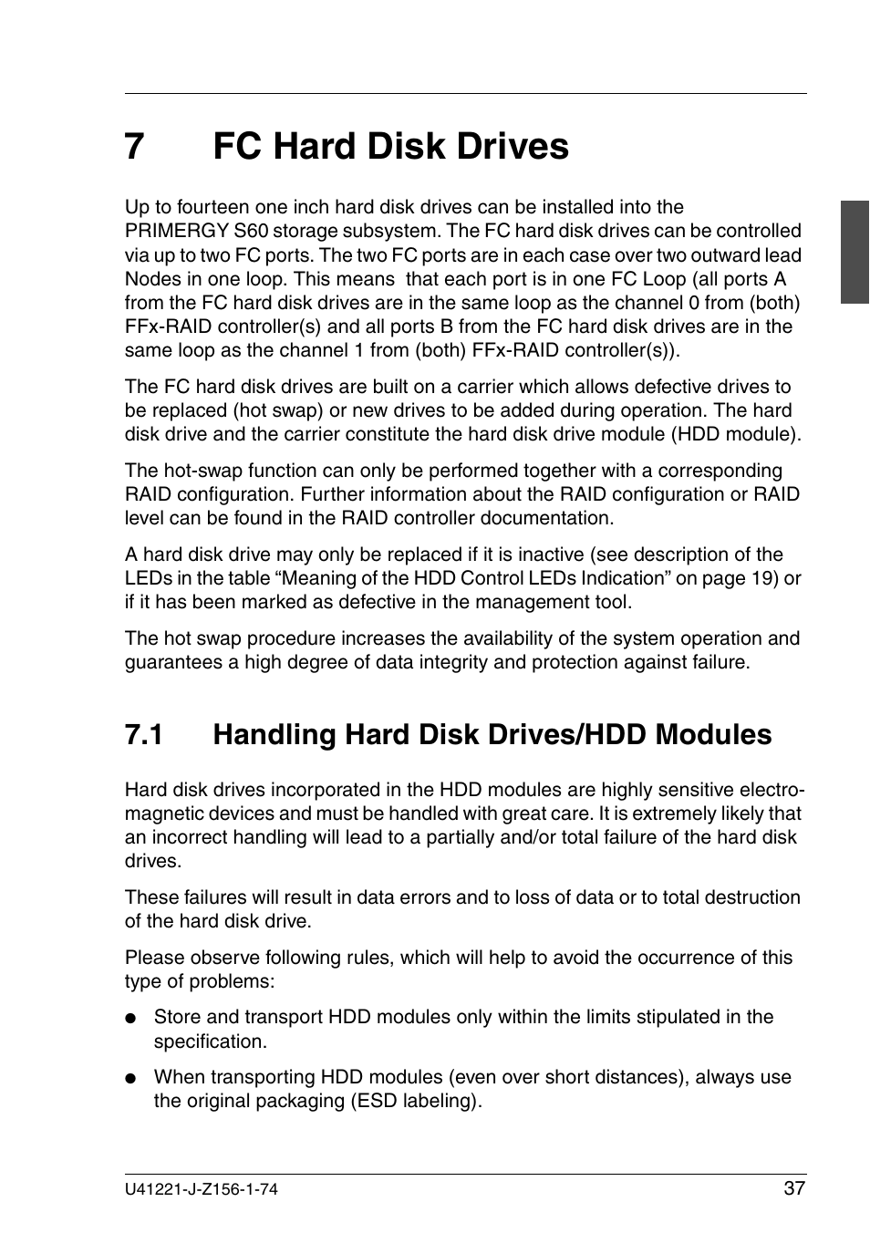 Fc hard disk drives, Handling hard disk drives/hdd modules, 7fc hard disk drives | 1 handling hard disk drives/hdd modules | Fujitsu Siemens Computers S60 User Manual | Page 45 / 98