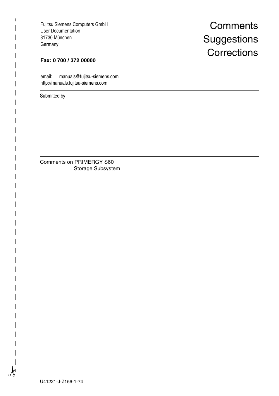 Comments suggestions corrections | Fujitsu Siemens Computers S60 User Manual | Page 97 / 98