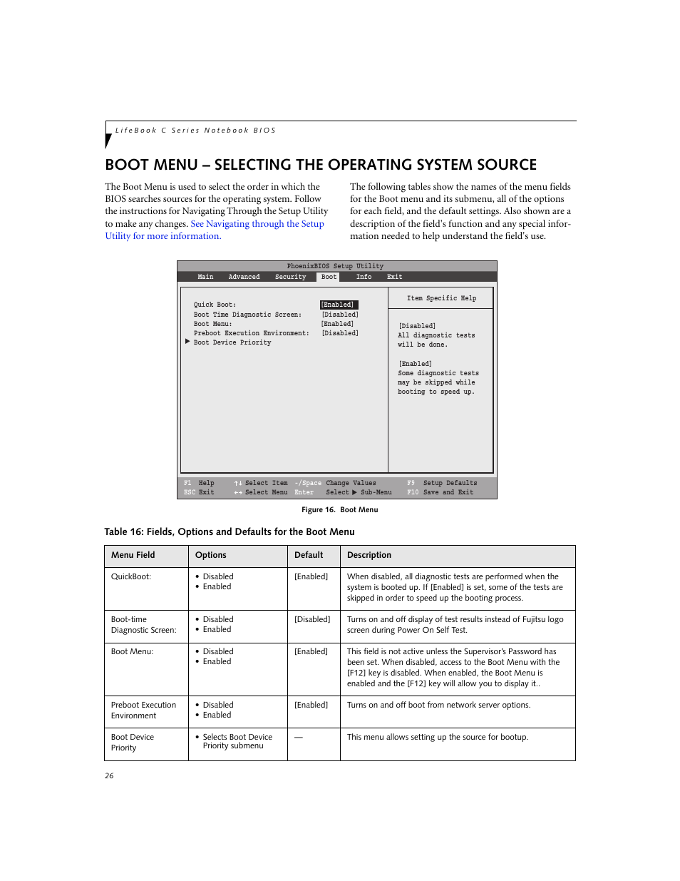 Boot menu – selecting the operating system source | Fujitsu Siemens Computers LifeBook C Series C2310 User Manual | Page 26 / 30