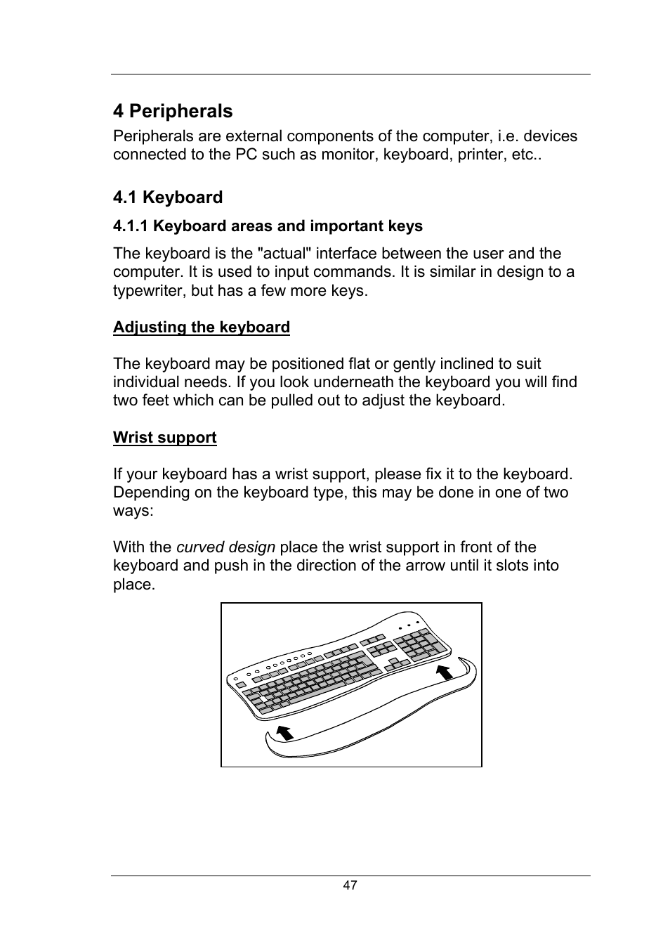 4 peripherals, 1 keyboard, 1 keyboard areas and important keys | Fujitsu Siemens Computers Fujitsu-Siemens PC User Manual | Page 73 / 96