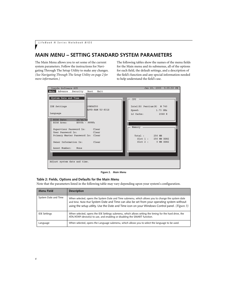 Main menu – setting standard system parameters | Fujitsu Siemens Computers N3510 User Manual | Page 4 / 20