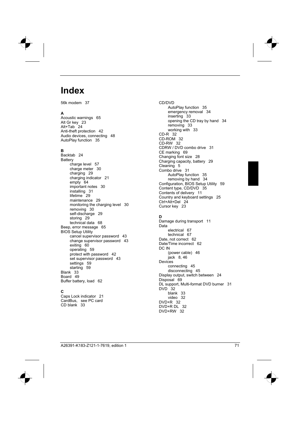 Index | Fujitsu Siemens Computers AMILO Pro V2035 User Manual | Page 81 / 84