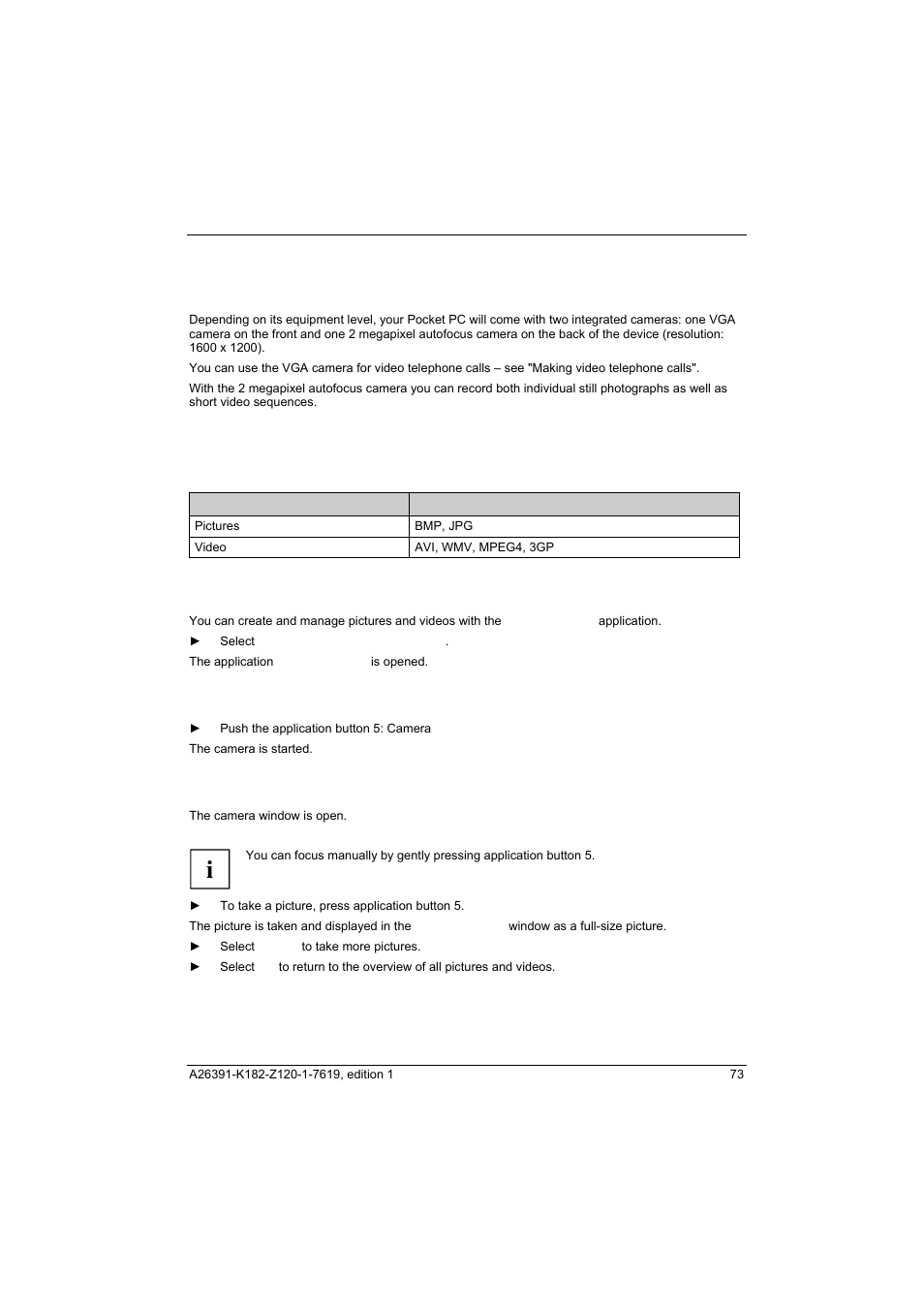 Using the camera functions (optional), 2 megapixel autofocus camera | Fujitsu Siemens Computers Loox T User Manual | Page 83 / 118