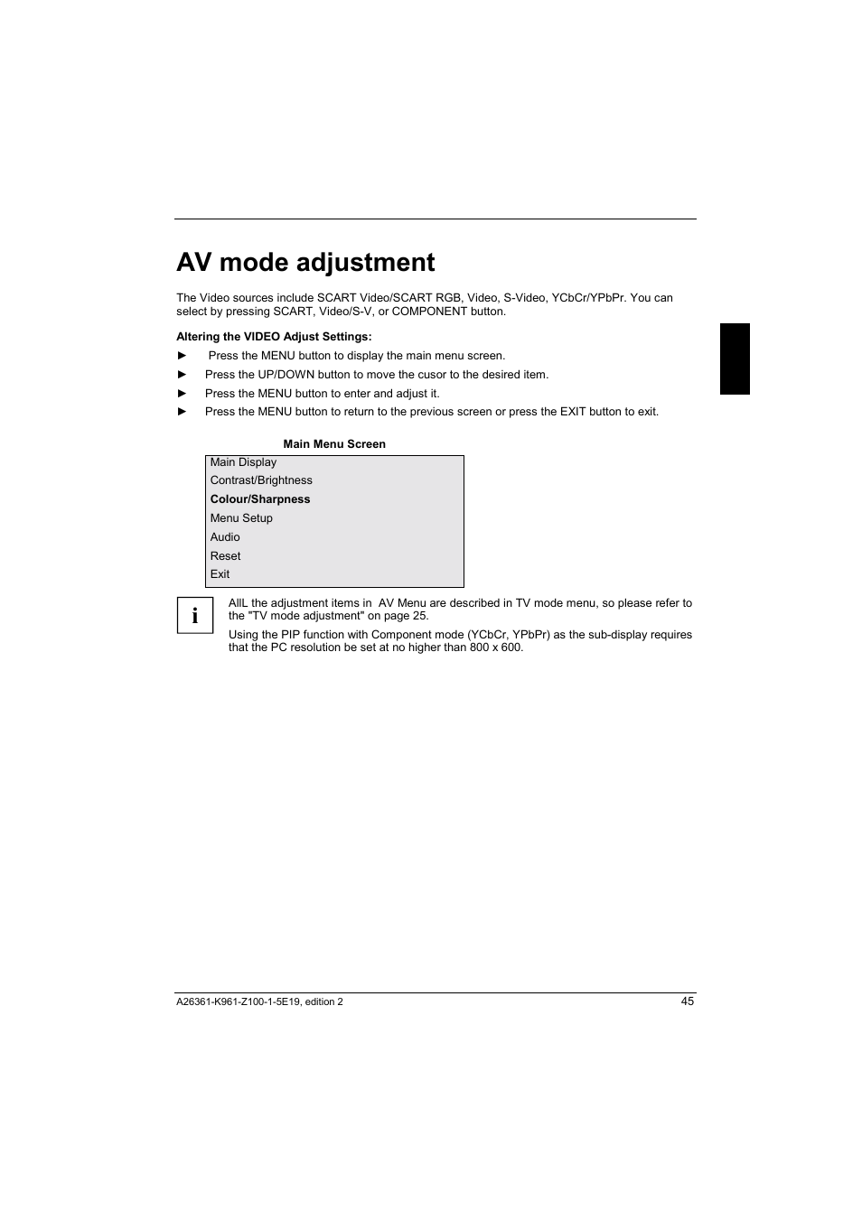 Av mode adjustment | Fujitsu Siemens Computers V17-1 User Manual | Page 53 / 64