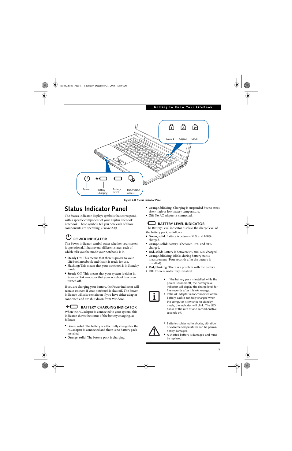 Status indicator panel | Fujitsu Siemens Computers LifeBook A3120 User Manual | Page 21 / 120