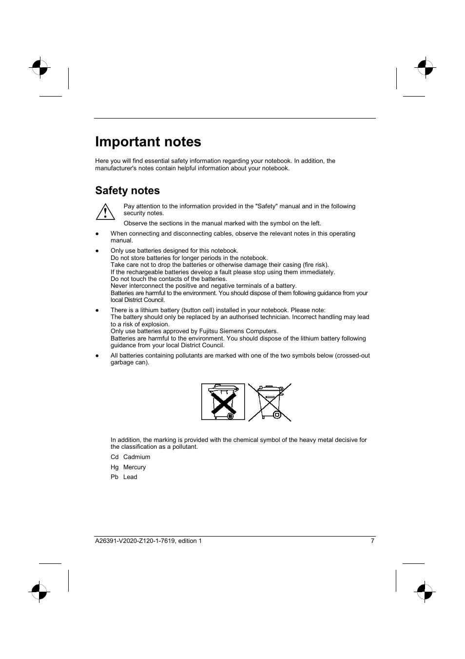 Important notes, Safety notes | Fujitsu Siemens Computers V2020 User Manual | Page 15 / 60