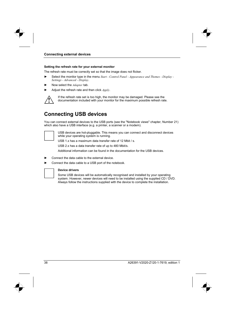 Connecting usb devices | Fujitsu Siemens Computers V2020 User Manual | Page 46 / 60