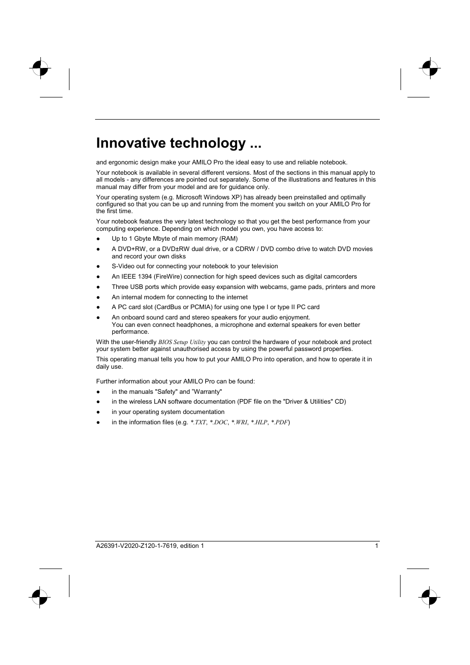 Innovative technology | Fujitsu Siemens Computers V2020 User Manual | Page 9 / 60
