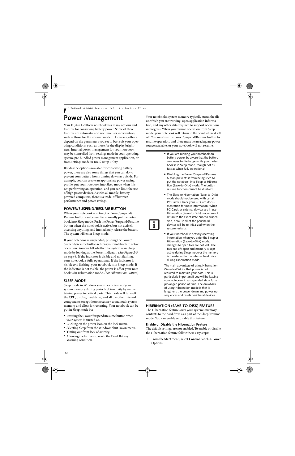 Power management | Fujitsu Siemens Computers LifeBook A3130 User Manual | Page 38 / 120