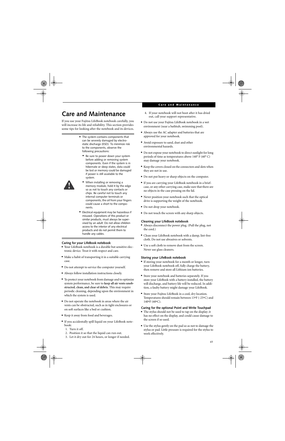 Care and maintenance | Fujitsu Siemens Computers LifeBook A3130 User Manual | Page 75 / 120