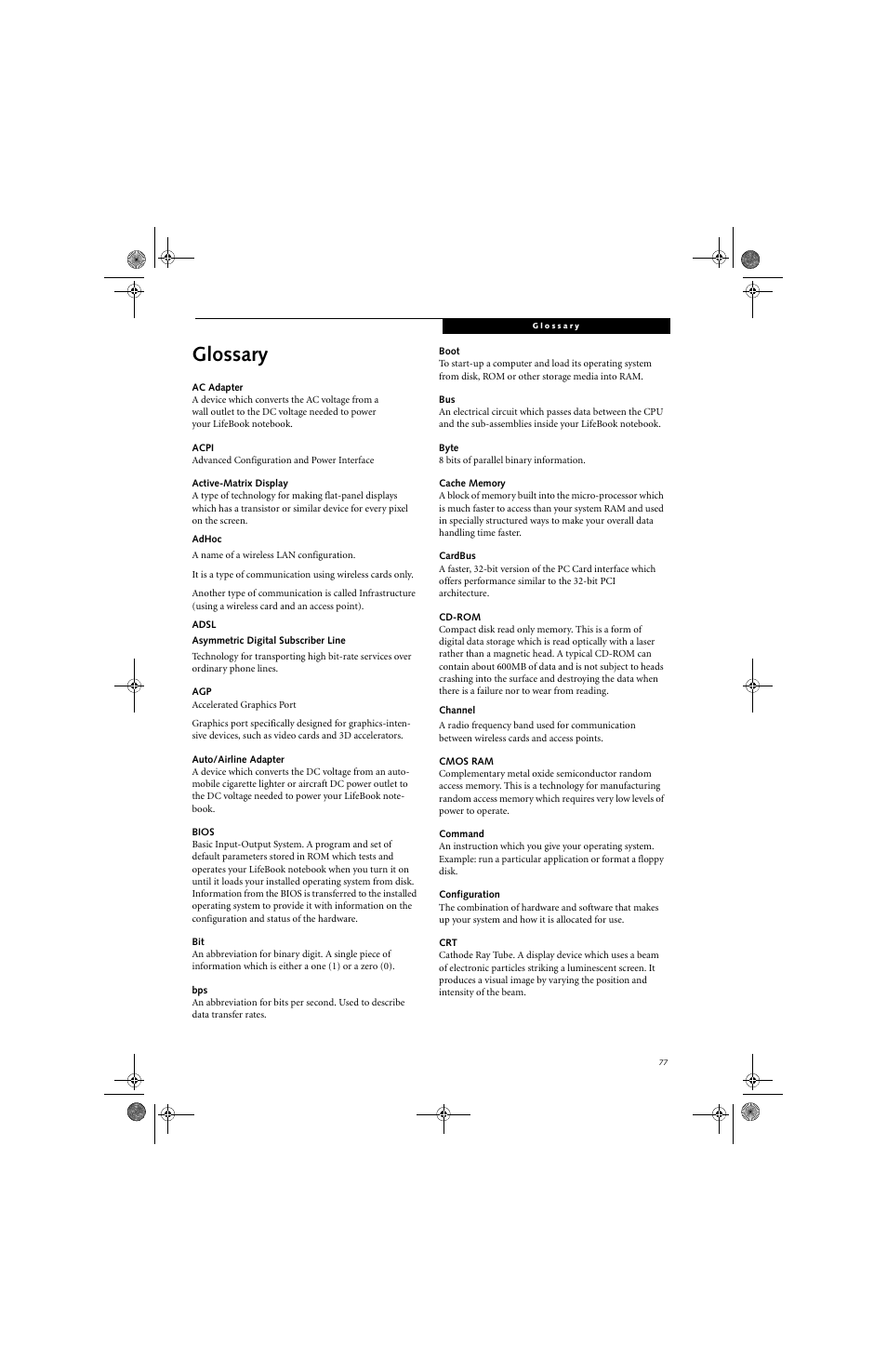 Glossary | Fujitsu Siemens Computers LifeBook A3130 User Manual | Page 87 / 120