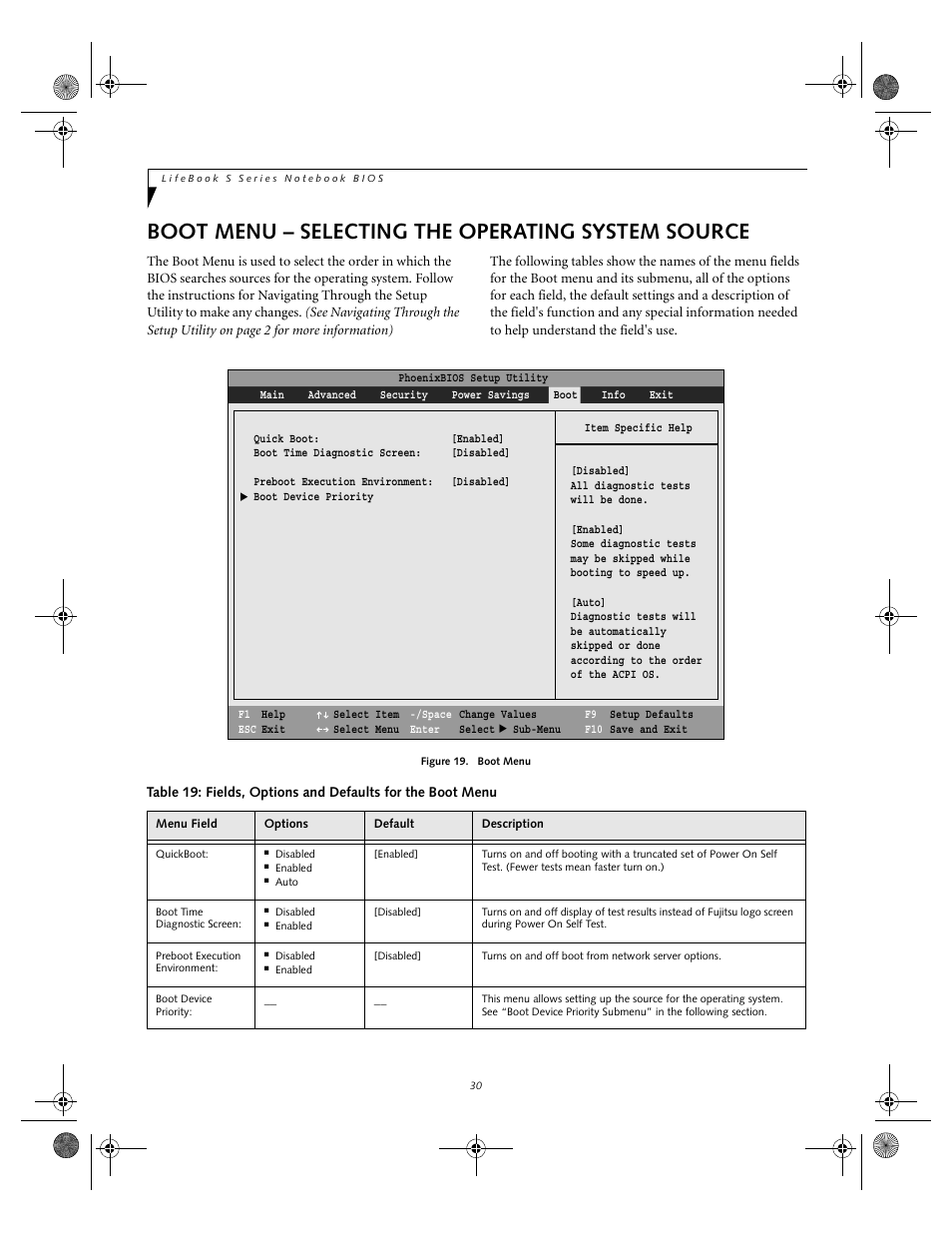 Boot menu – selecting the operating system source | Fujitsu Siemens Computers lifebook S6010 User Manual | Page 30 / 33