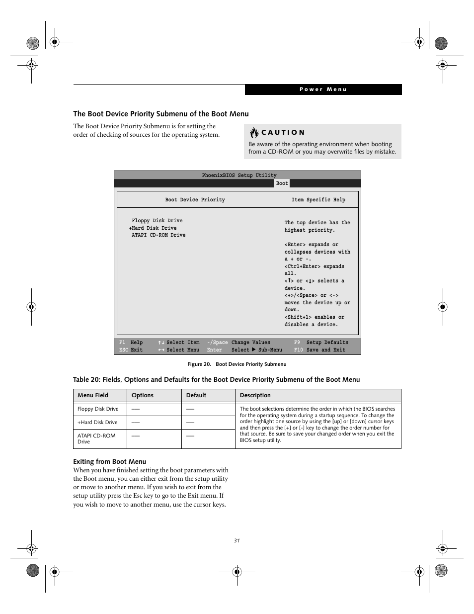 The boot device priority submenu of the boot menu | Fujitsu Siemens Computers lifebook S6010 User Manual | Page 31 / 33