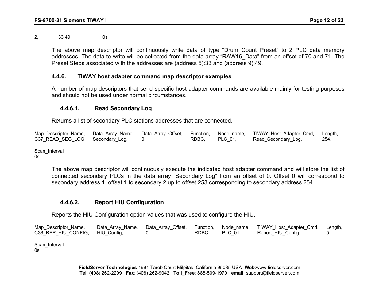 FieldServer SIEMENS TIWAY I FS-8700-31 User Manual | Page 15 / 26