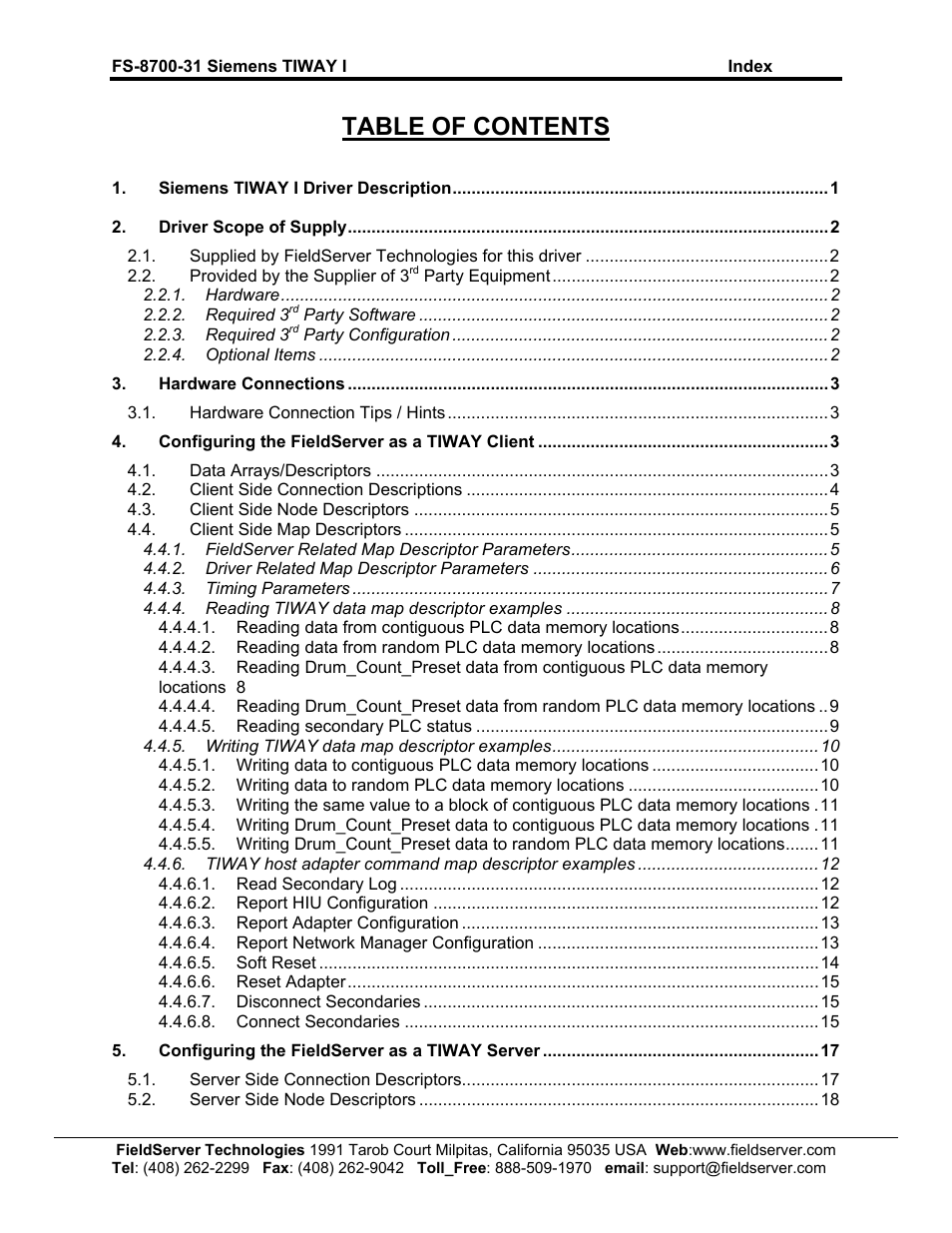 FieldServer SIEMENS TIWAY I FS-8700-31 User Manual | Page 2 / 26