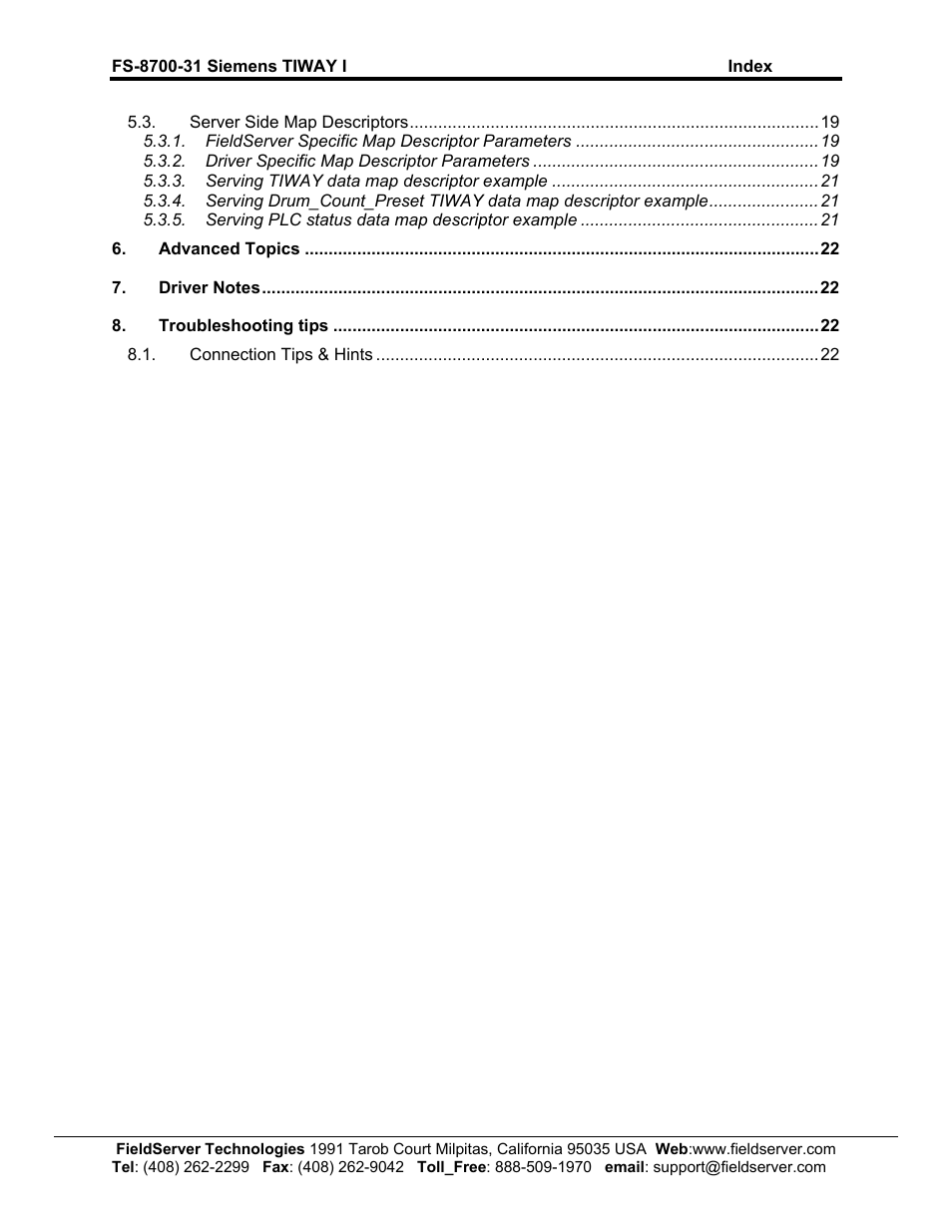 FieldServer SIEMENS TIWAY I FS-8700-31 User Manual | Page 3 / 26