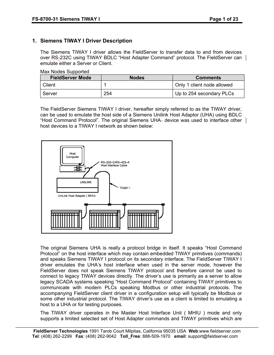 FieldServer SIEMENS TIWAY I FS-8700-31 User Manual | Page 4 / 26