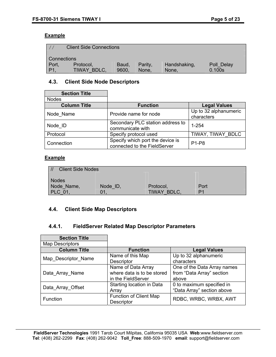 FieldServer SIEMENS TIWAY I FS-8700-31 User Manual | Page 8 / 26