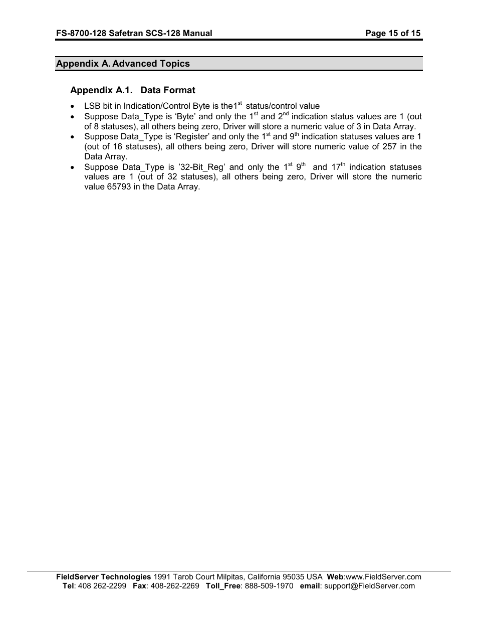 FieldServer Safetran FS-8700-128 User Manual | Page 15 / 15
