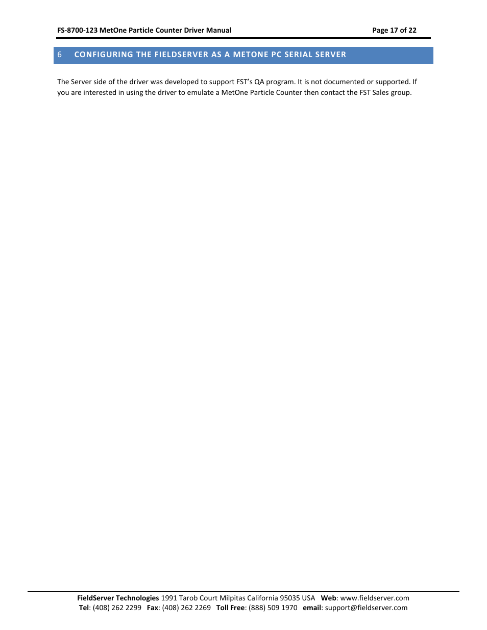 FieldServer A Sierra Monitor Company FS-8700-123 User Manual | Page 17 / 22