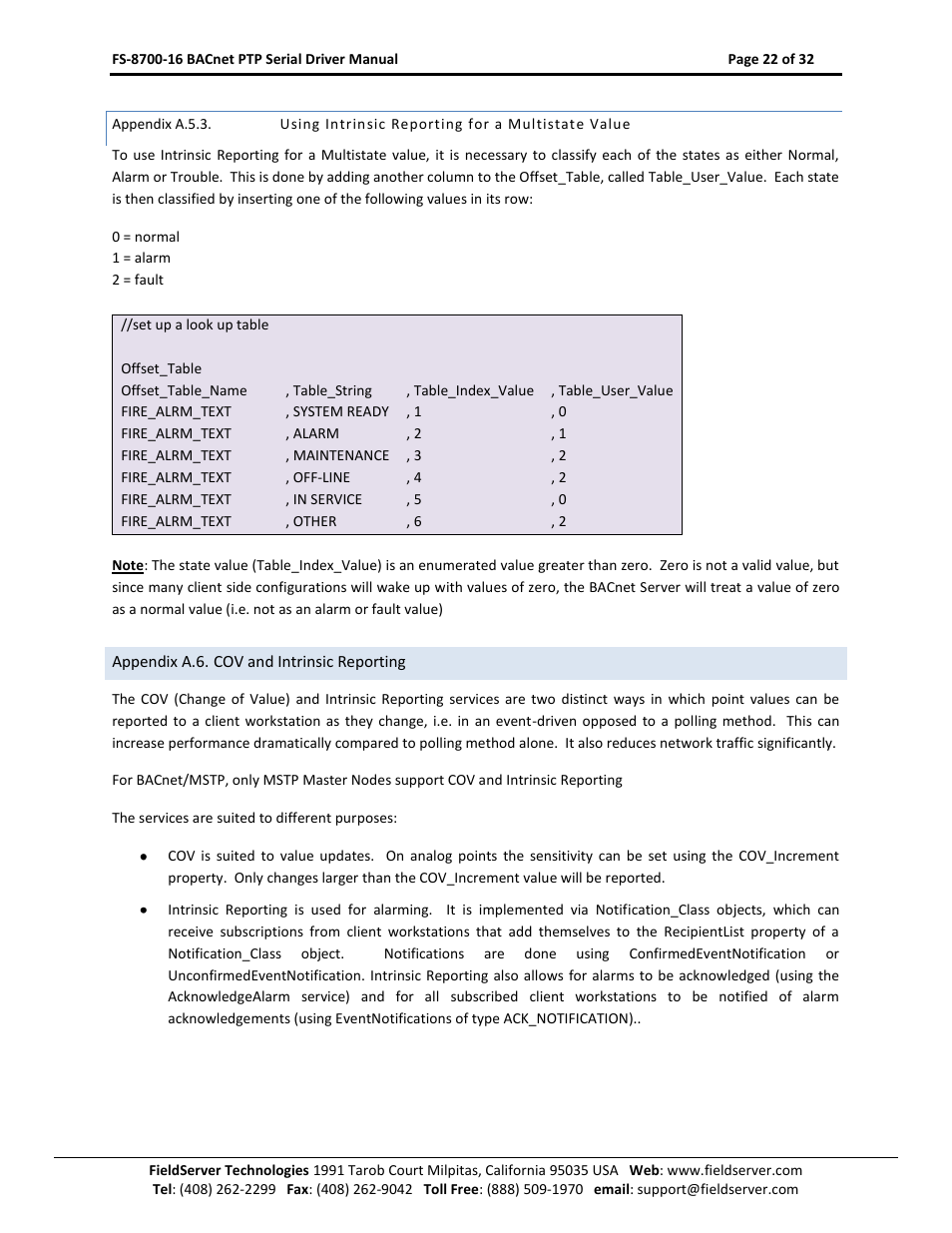 Appendix a.5.3, Using intrinsic reporting for a multistate value, Appendix a.6. cov and intrinsic reporting | Appendix a.6 | FieldServer FS-8700-16 User Manual | Page 22 / 32
