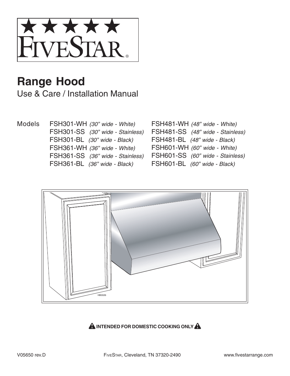 Five Star Ranges FSH361-SS User Manual | 12 pages