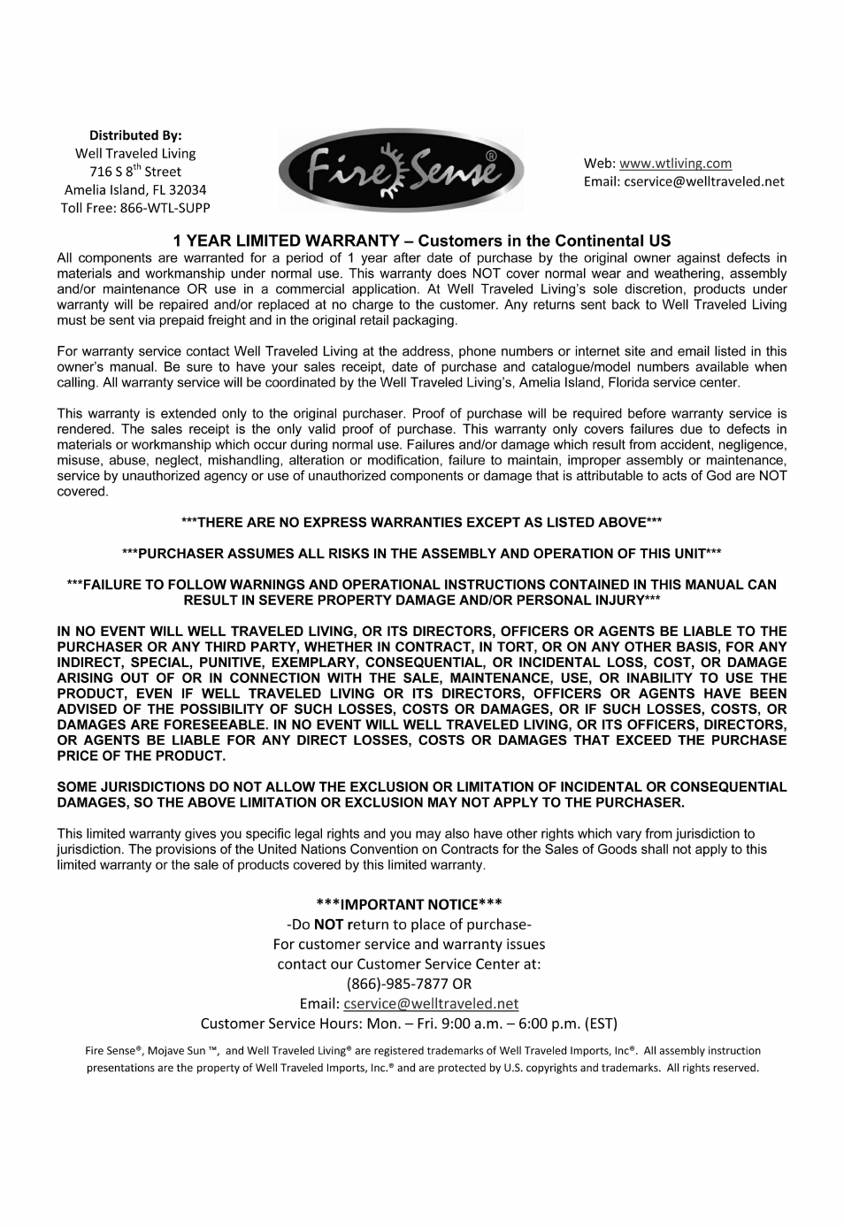 Fire Sense Deluxe Patio Heater PH03-SS User Manual | Page 20 / 20