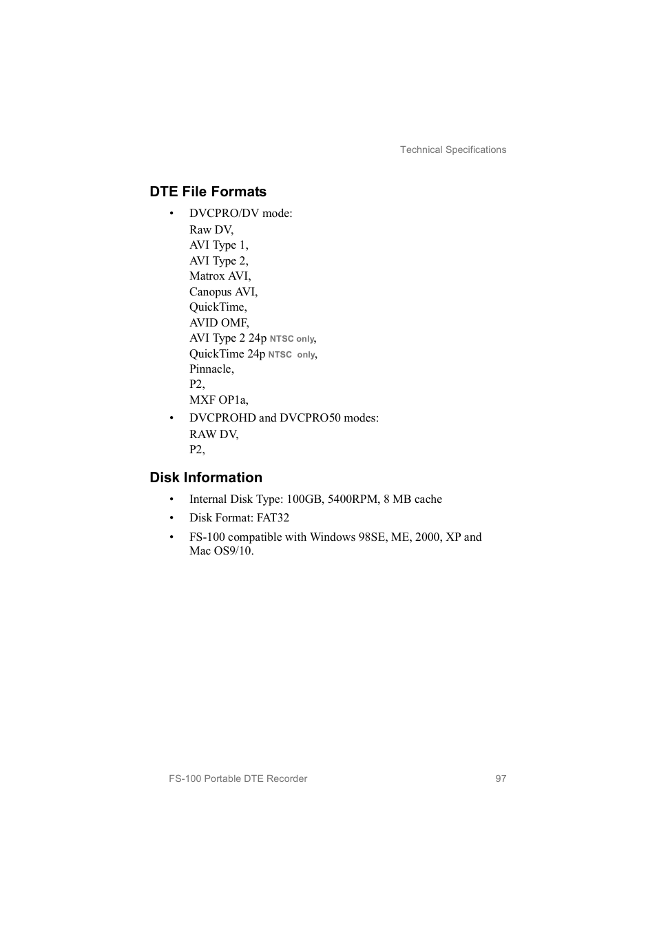 Dte file formats, Disk information | FOCUS Enhancements MANL102306 User Manual | Page 115 / 120