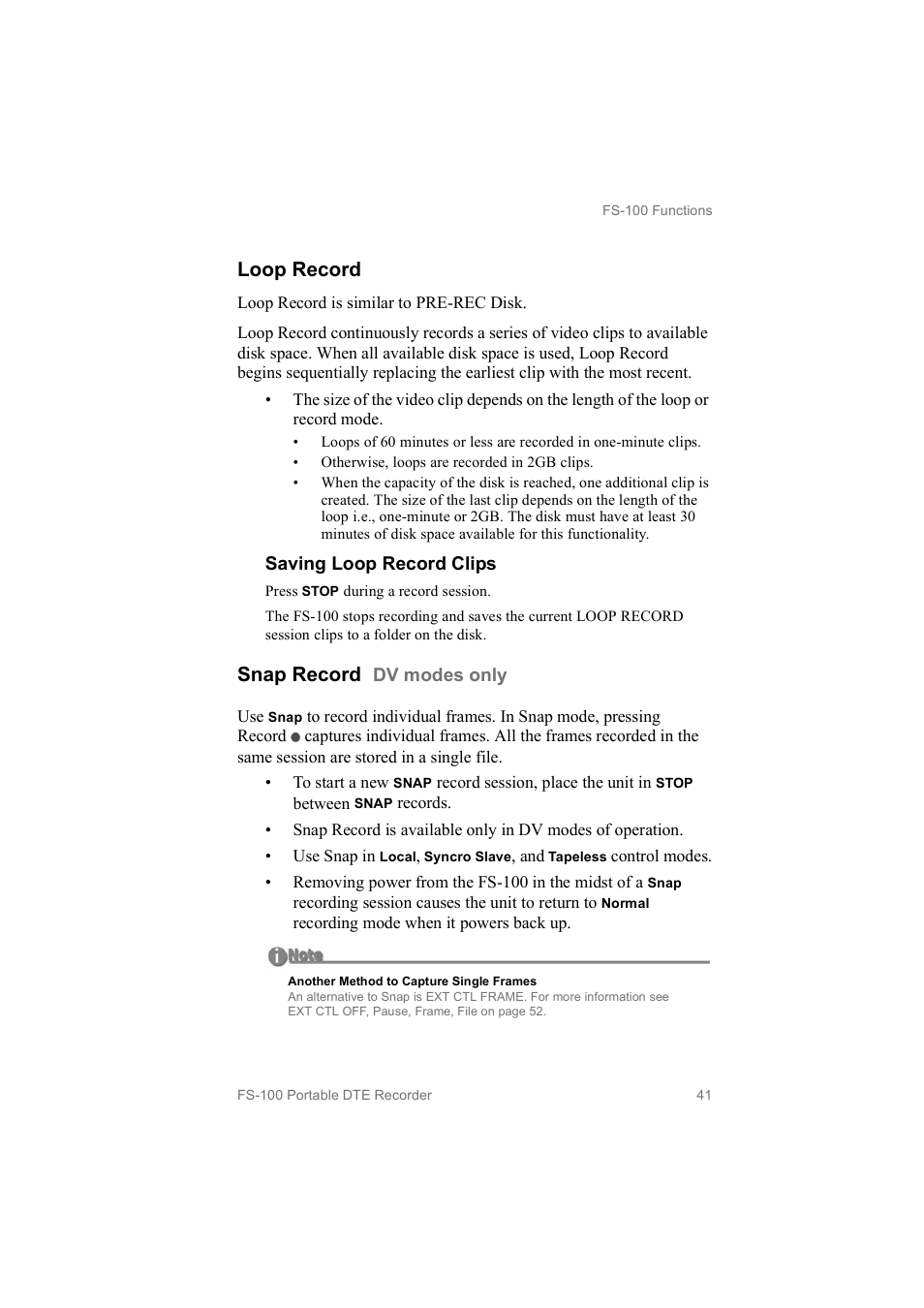 Loop record, Snap record | FOCUS Enhancements MANL102306 User Manual | Page 59 / 120