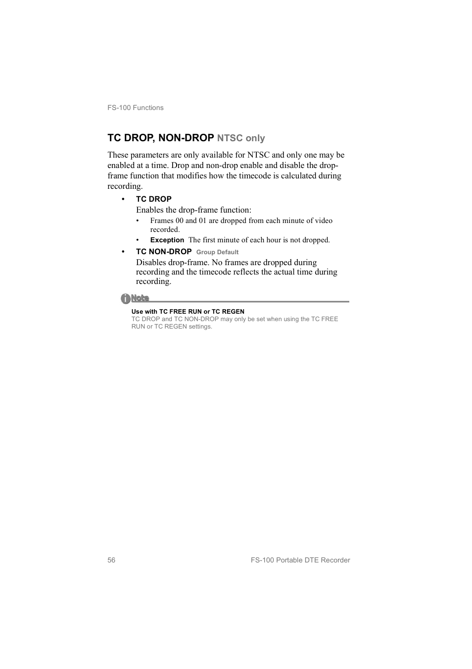 Tc drop, non­drop, Ntsc only | FOCUS Enhancements MANL102306 User Manual | Page 74 / 120