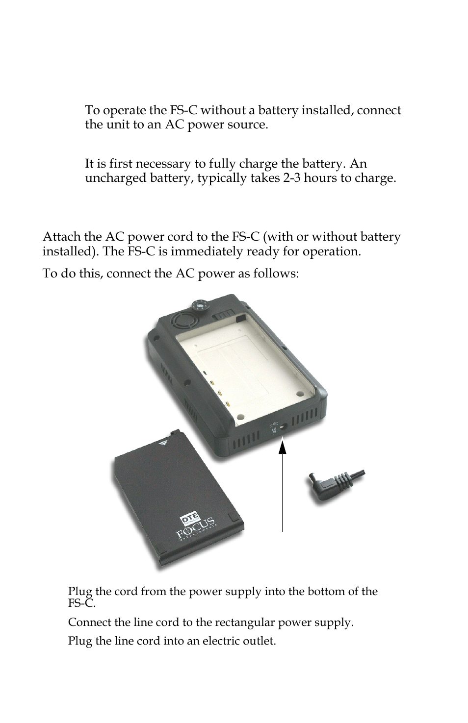 Powering the fs-c, Connecting the fs-c to ac power | FOCUS Enhancements FS-C User Manual | Page 36 / 122