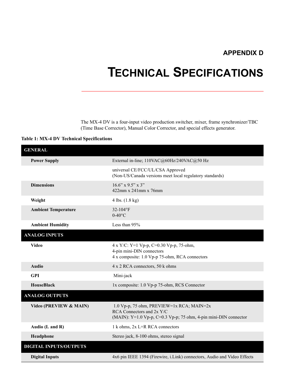 Echnical, Pecifications | FOCUS Enhancements Bridge/Router MX-4DV User Manual | Page 161 / 170