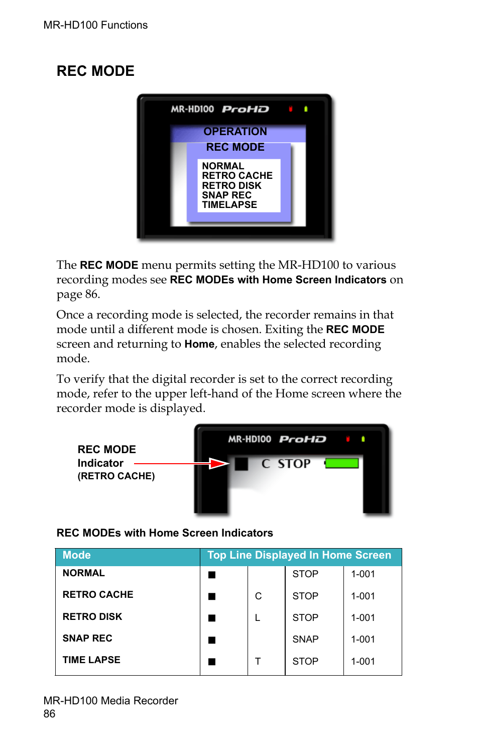 Rec mode | FOCUS Enhancements MR-HD100 User Manual | Page 106 / 224