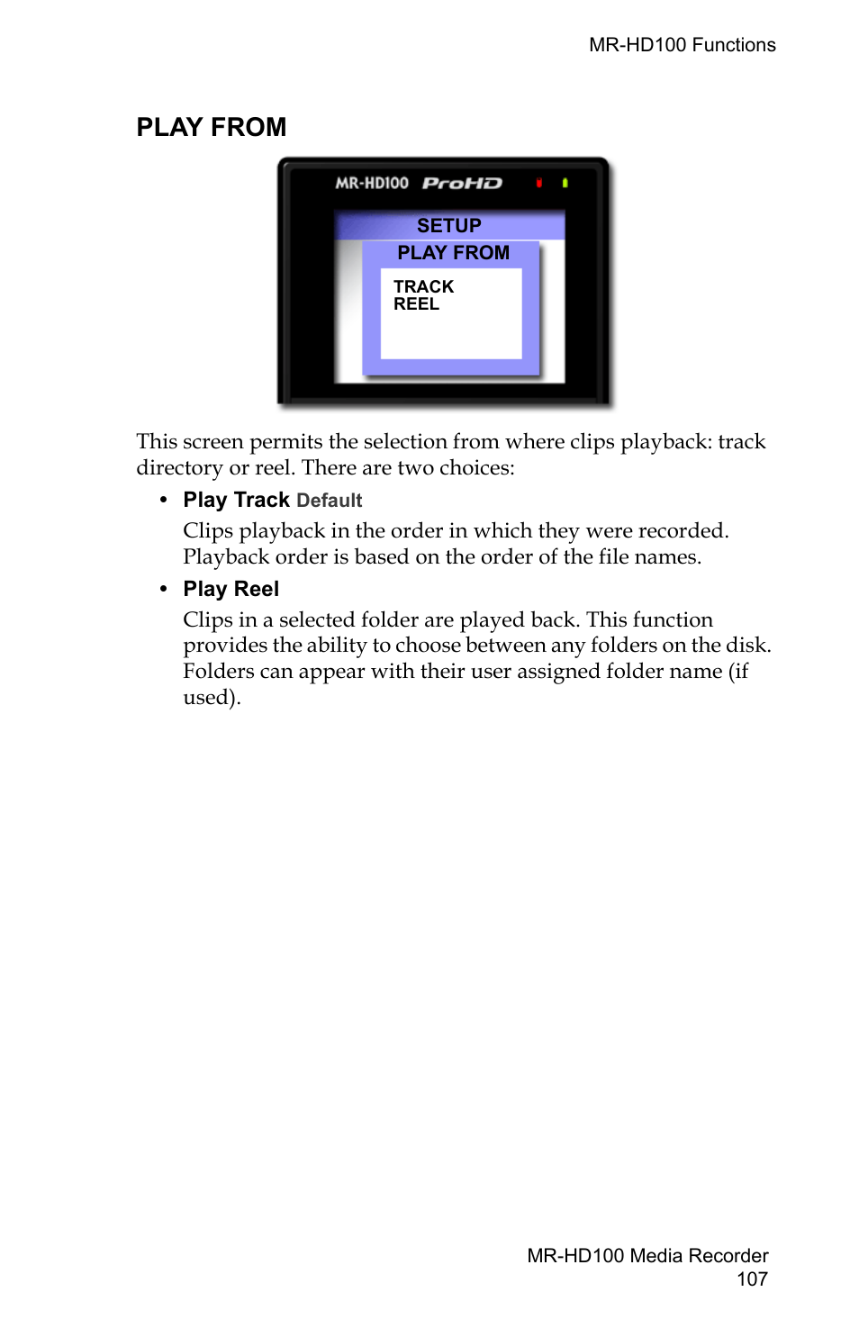 Play from | FOCUS Enhancements MR-HD100 User Manual | Page 127 / 224