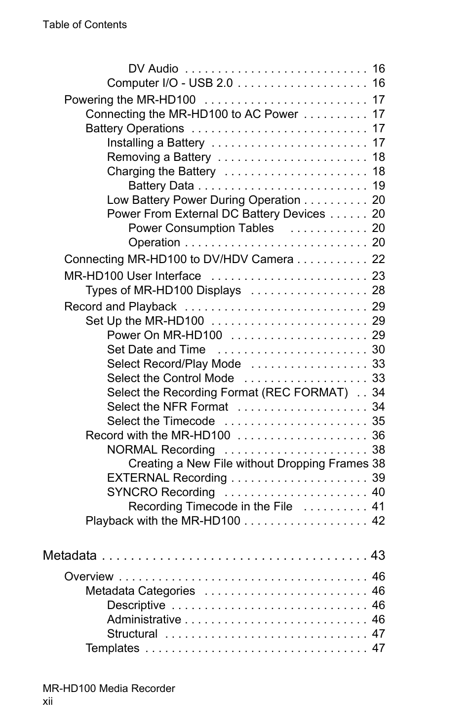 Metadata 43 | FOCUS Enhancements MR-HD100 User Manual | Page 14 / 224