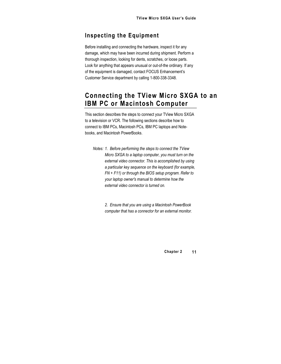 Inspecting the equipment | FOCUS Enhancements SXGA User Manual | Page 15 / 45