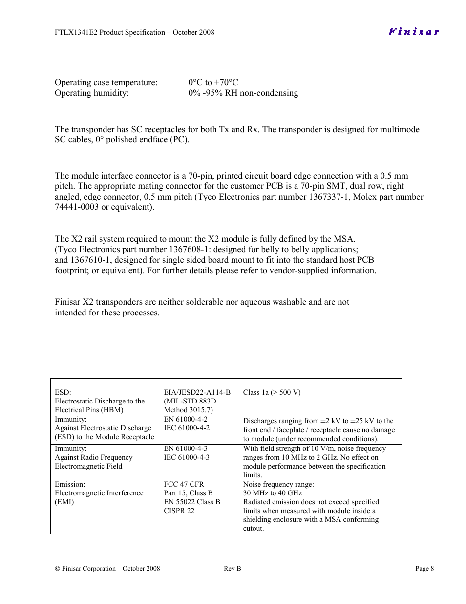 Vi. regulatory compliance | Finisar 10GBASE-LRM X2 User Manual | Page 8 / 10