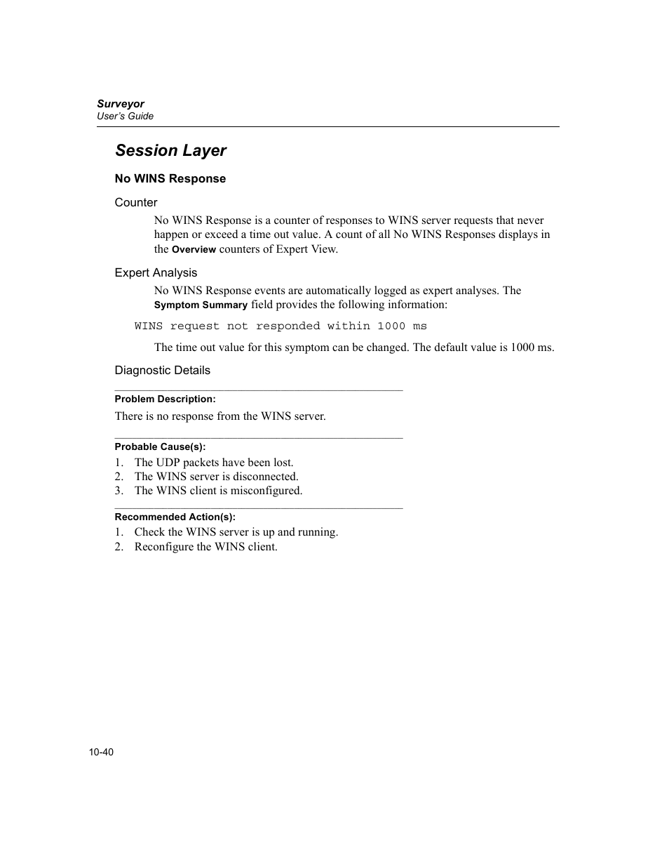 Session layer, No wins response, Session layer -40 | No wins response -40 | Finisar Surveyor User Manual | Page 244 / 454