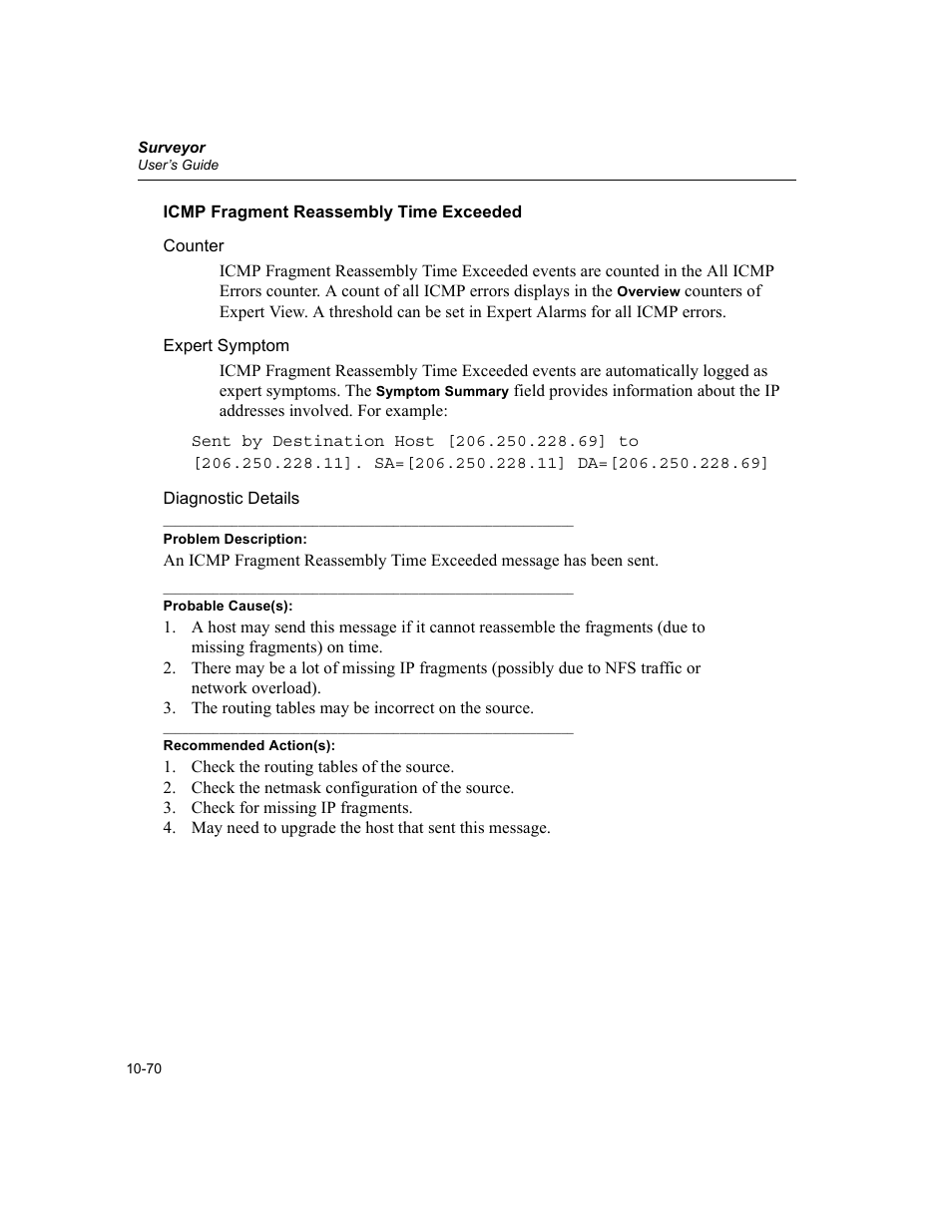 Icmp fragment reassembly time exceeded, Icmp fragment reassembly time exceeded -70 | Finisar Surveyor User Manual | Page 274 / 454
