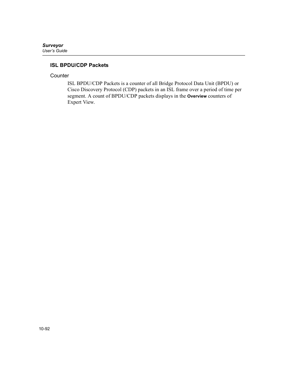 Isl bpdu/cdp packets, Isl bpdu/cdp packets -92 | Finisar Surveyor User Manual | Page 296 / 454