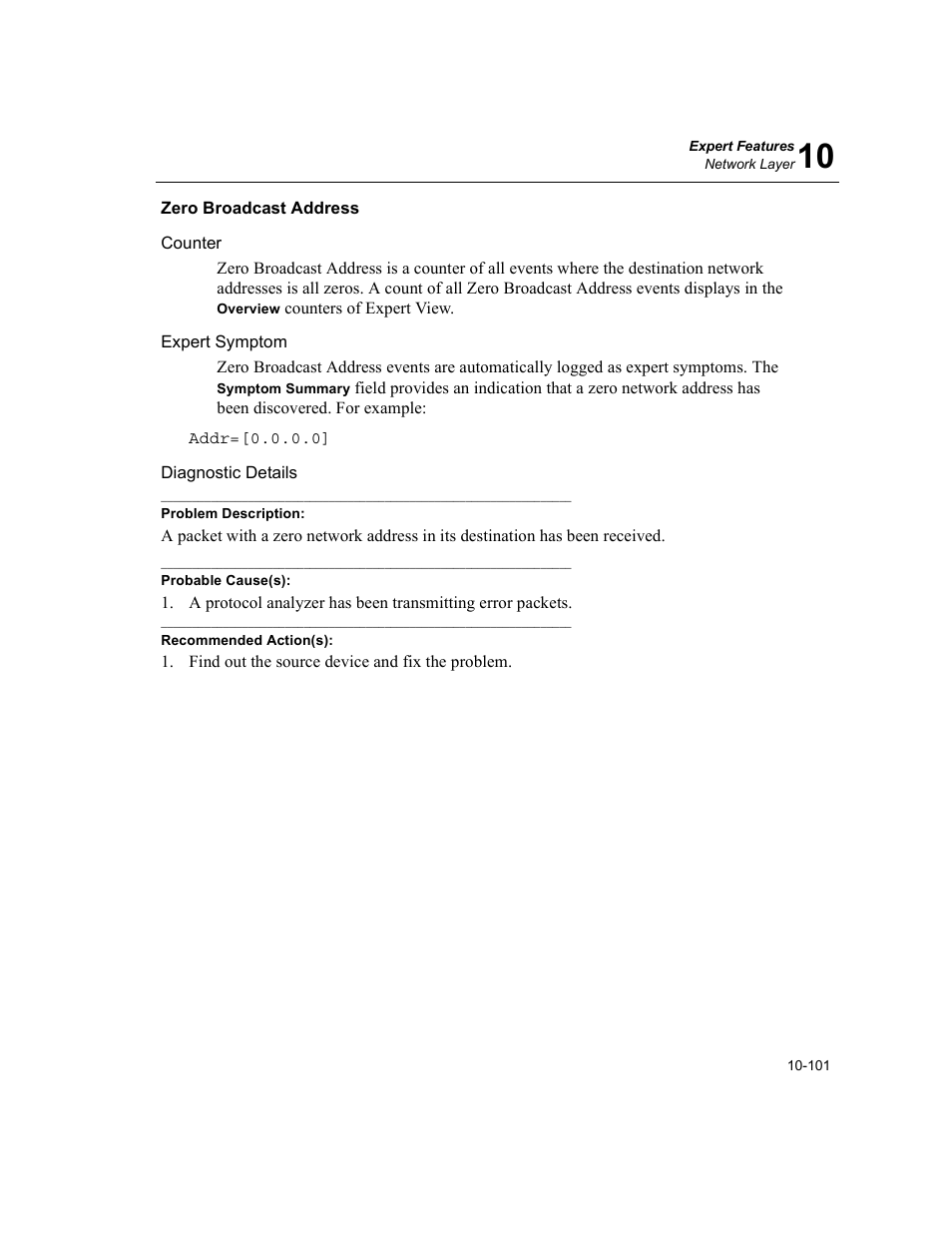 Zero broadcast address, Zero broadcast address -101 | Finisar Surveyor User Manual | Page 305 / 454