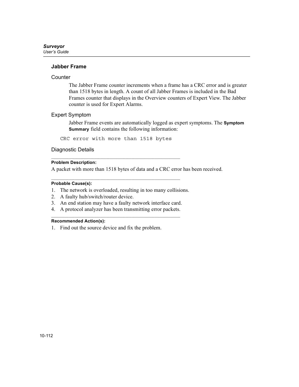 Jabber frame, Jabber frame -112 | Finisar Surveyor User Manual | Page 316 / 454